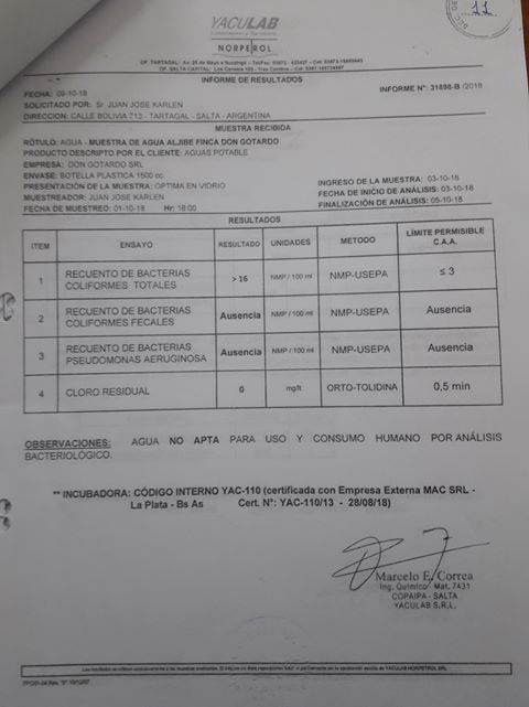 DON GOTARDO examen agua