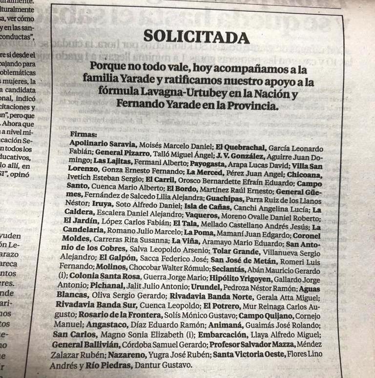 solicitada apoyo yarade