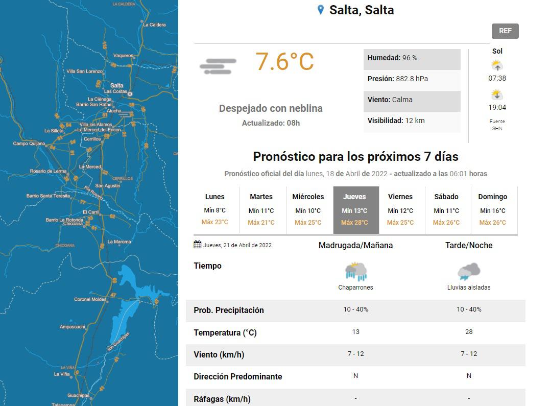 clima lunes 18 abril