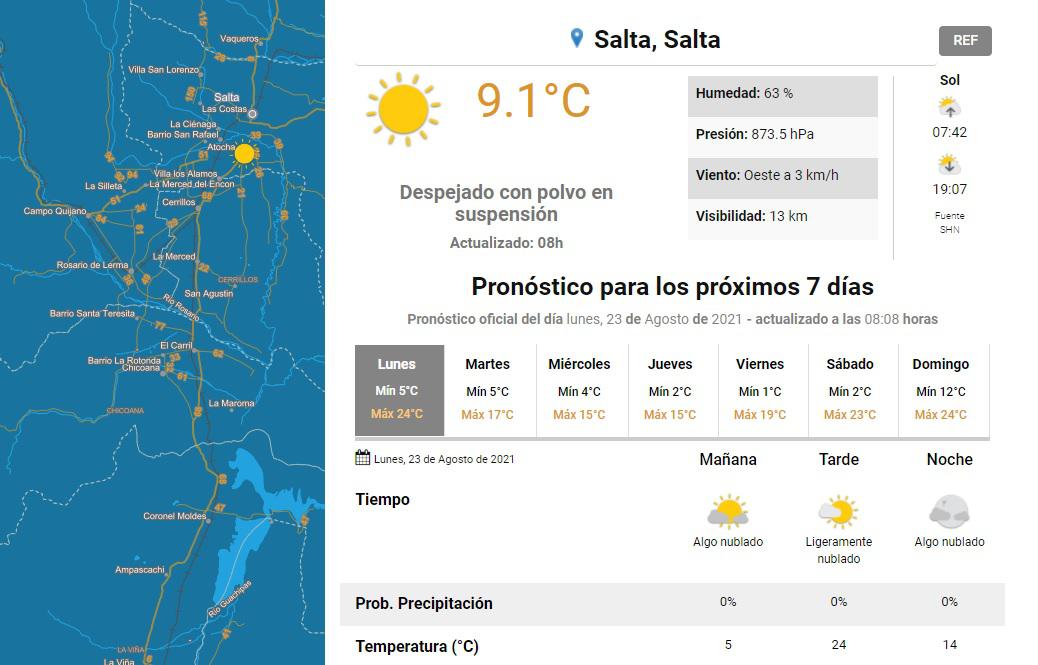 clima lunes 23 agosto