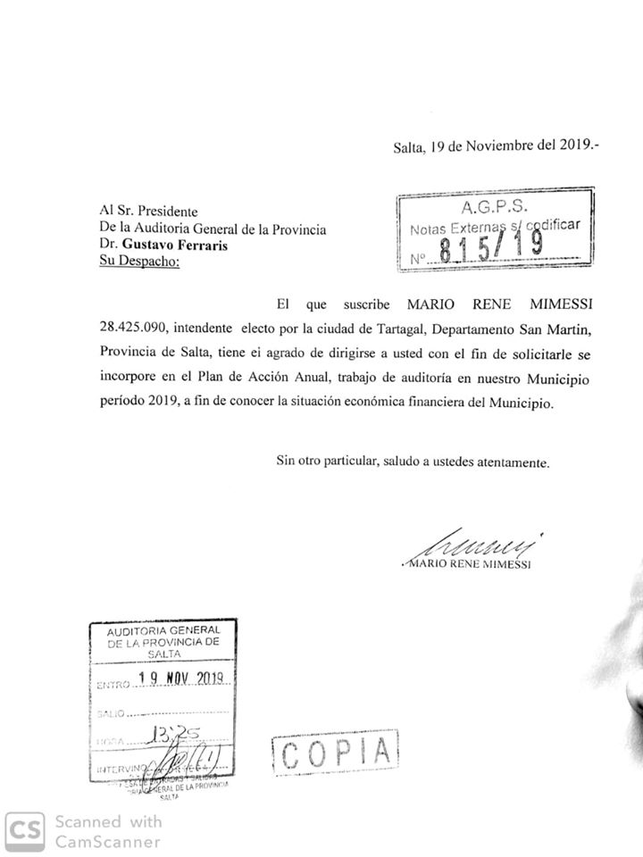 Pedido de auditoría de Mario Mimessi