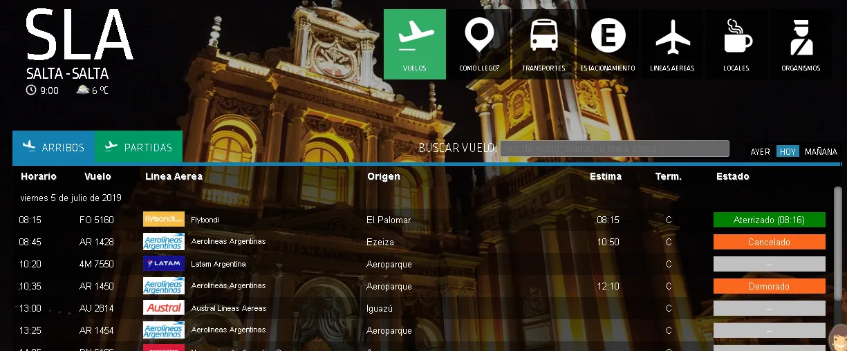 vuelos - salta arribos