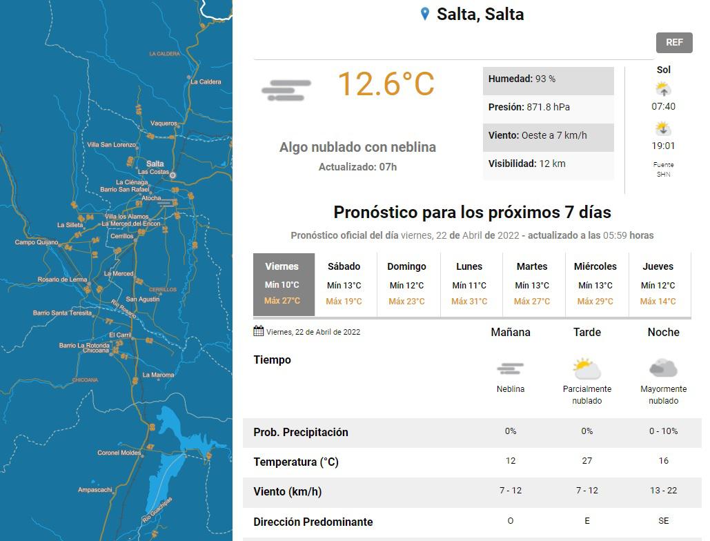 clima viernes 22 abril