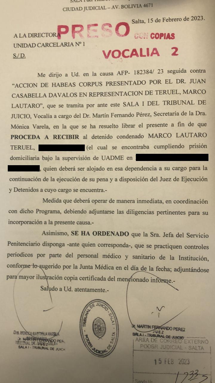 oficio Lautaro Teruel