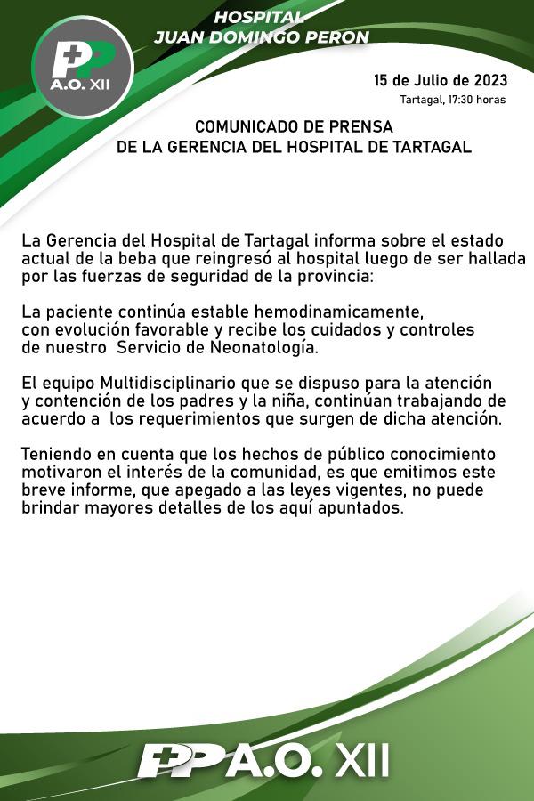 parte médico hospital de tartagal