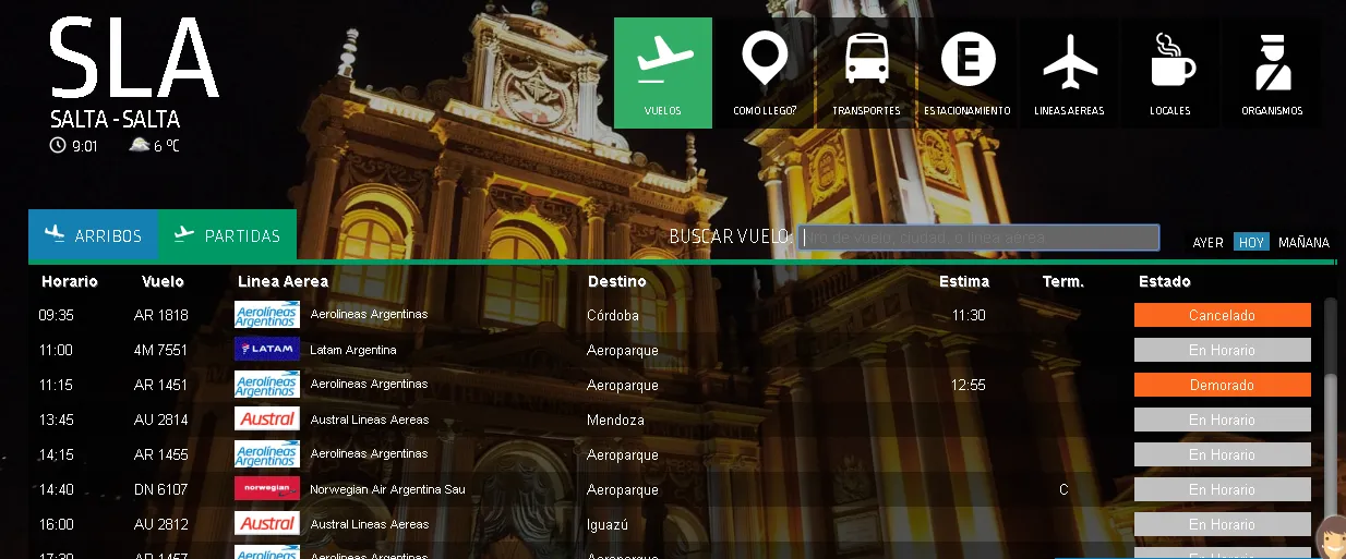 vuelos - salta partidas