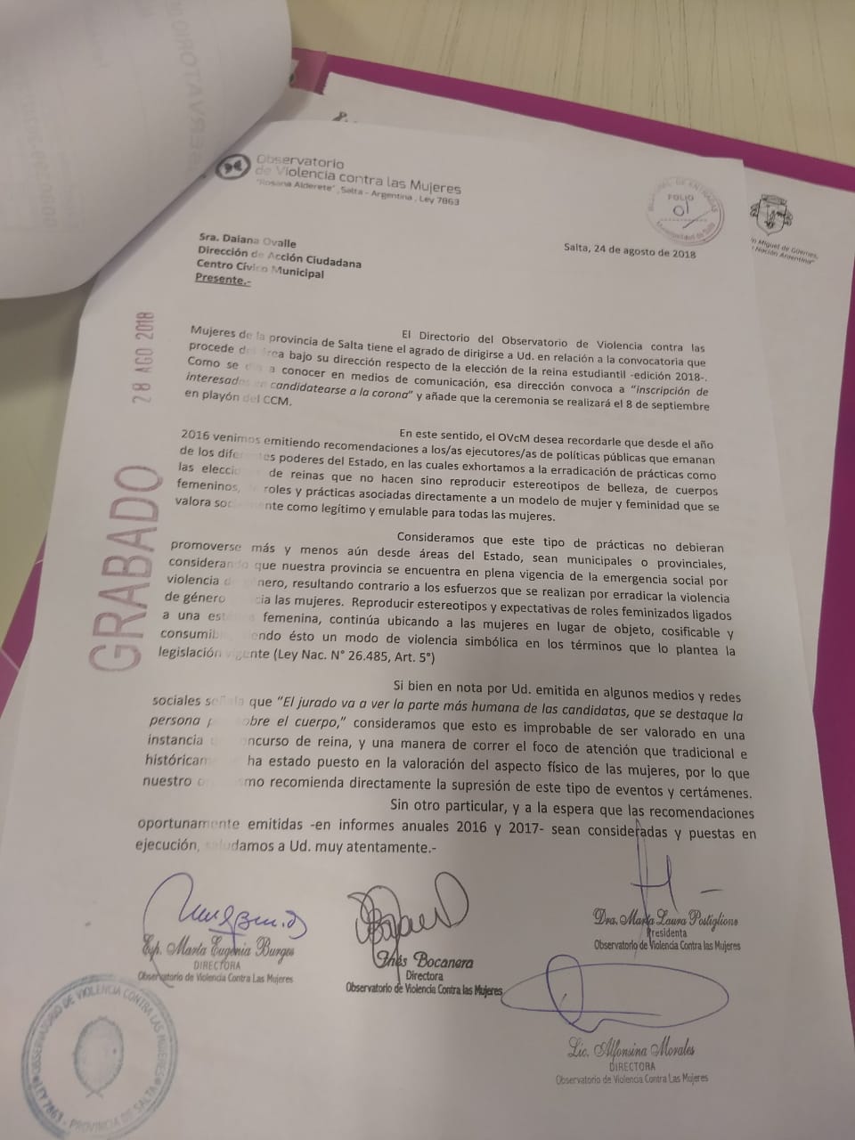 comunicado observatorio violencia eleccion reina
