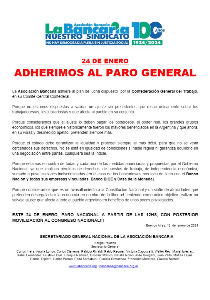 comunicado bancaria 24 de enero