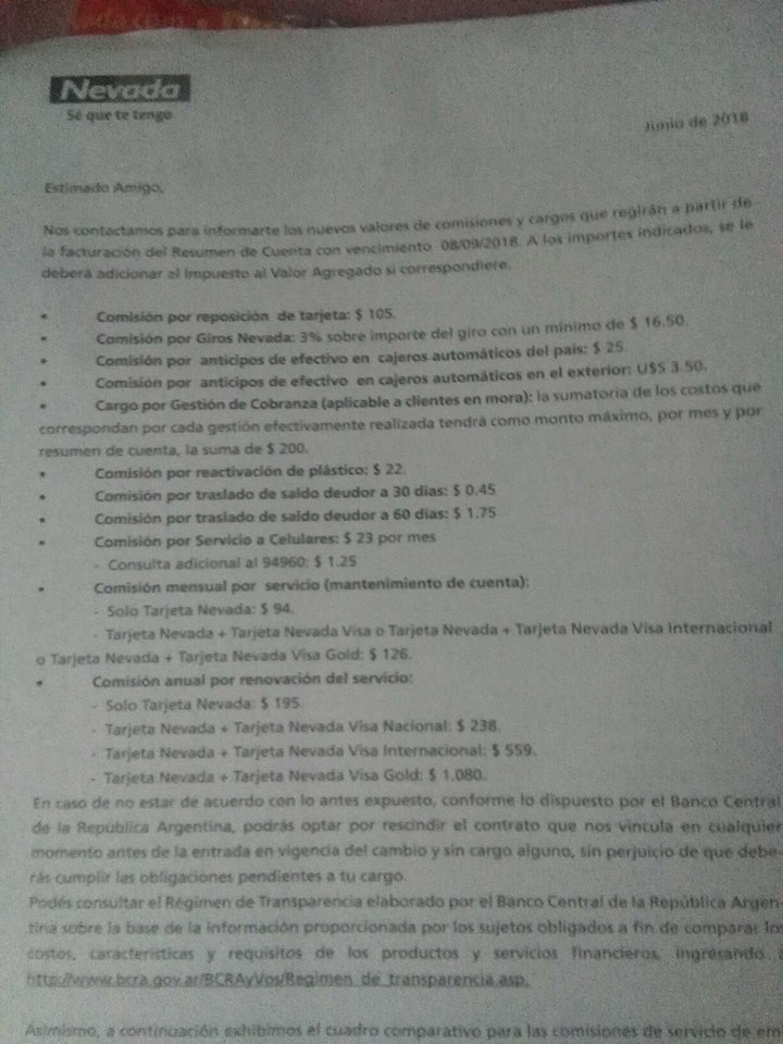 denuncia tarjeta nevada