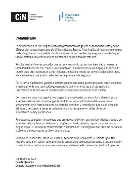 comunicado CIN