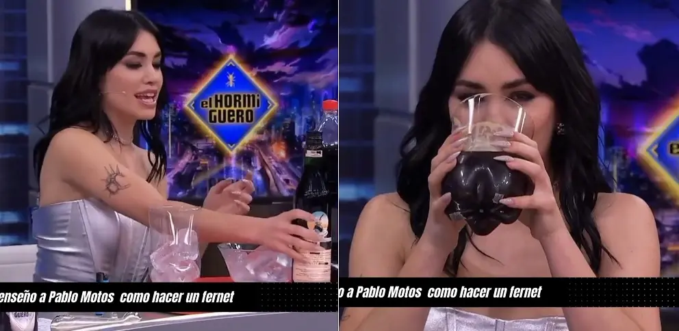 Lali Espósito cortó una botella y armó un fernet en la televisión de España