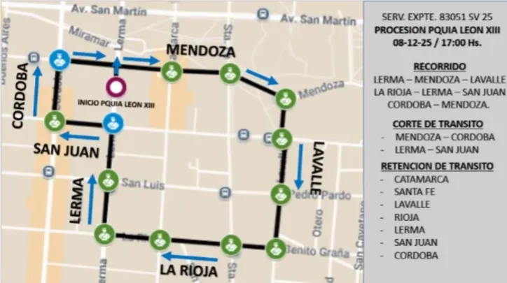 cortes de transito procesión virgen salta capital
