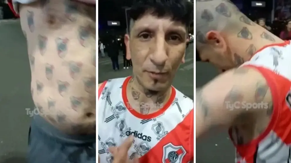 “Estoy enfermo”: un hincha se tatuó 257 escudos de River y se hizo viral