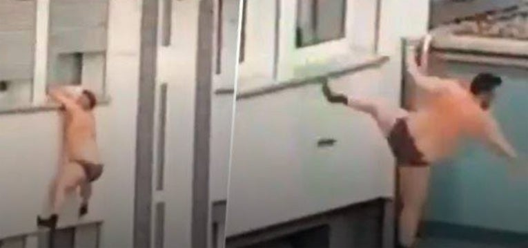 Video: Infiel huye en calzones de la casa de la amante y cae al vacío