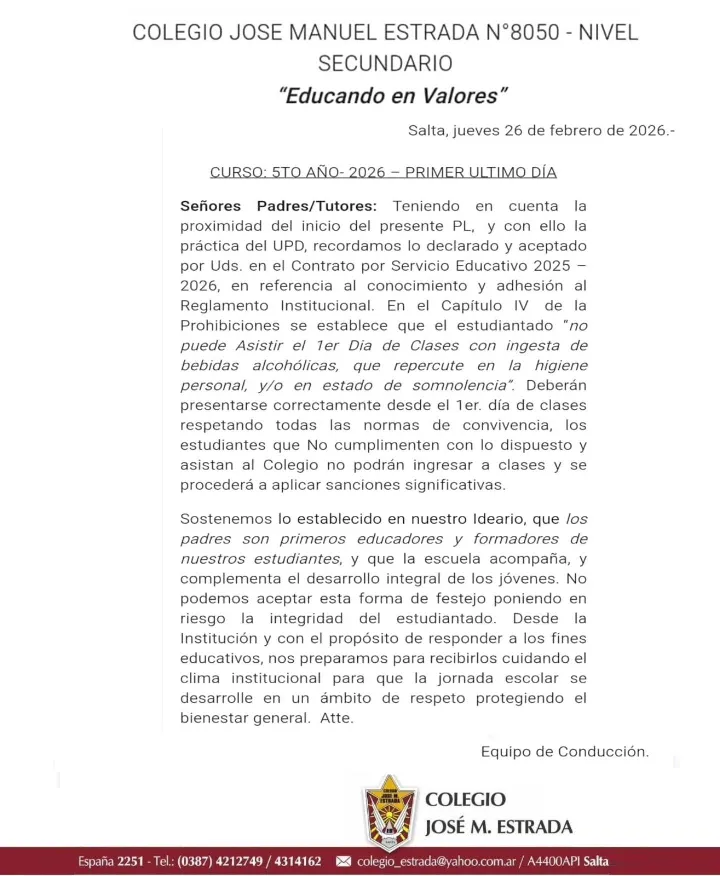 Comunicado Colegio Estrada - UPD