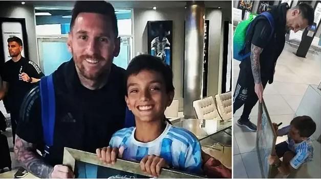 Un niño hizo un cuadro de Messi y se llevó la gran sorpresa de su vida: Leo le pidió que se lo firme y lo conoció